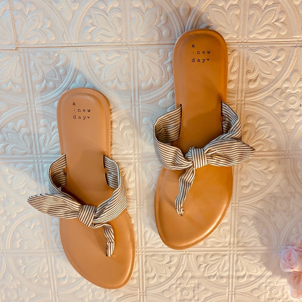 Navy & White Sailor Bow Sandals